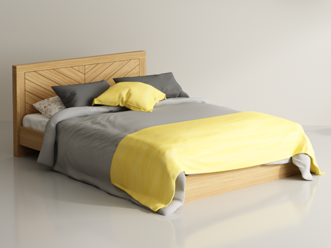  现代双人床 床品 实木床3d模型 