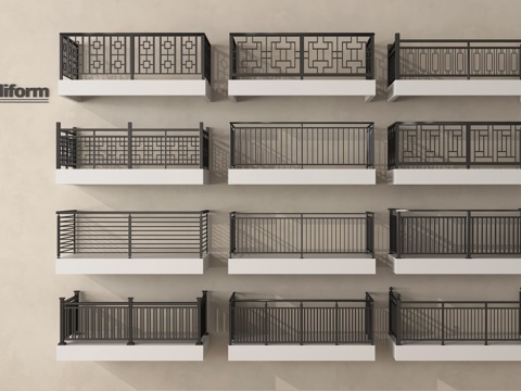  现代铁艺栏杆 围栏 金属栅栏 防护栏扶手围挡3d模型 