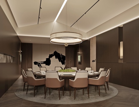 新中式酒店包房餐厅包厢su模型