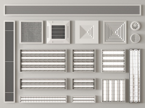 现代格栅灯 空调出风口 排气口 铝扣板su模型