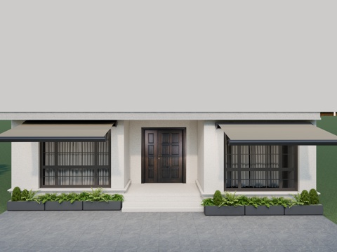 现代户外 建筑门窗 曲臂伸缩遮阳棚 智能电动遮阳su模型