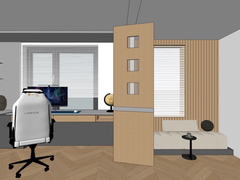 科技风 原木风 电竞房su模型