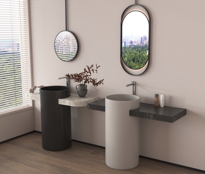 洗手台 洗手盆 柱盆 镜子su模型