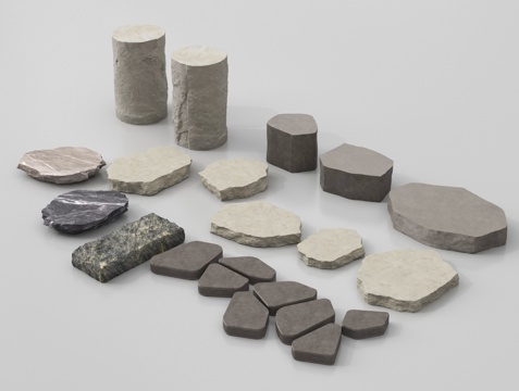 现代石头 石板路 石头踏步 景观汀步su模型