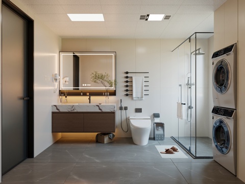  现代卫生间 奶油风卫生间 简约卫生间 卫生间 原木卫生间3d模型 