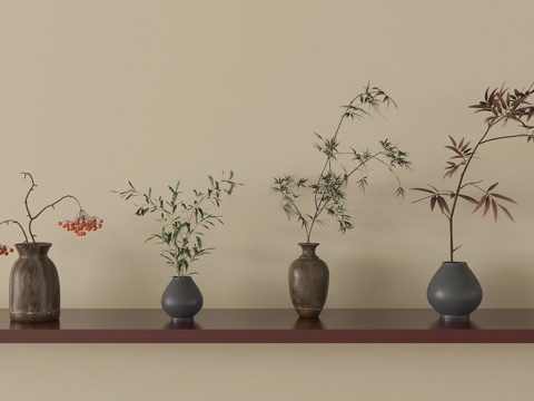 中古花瓶花艺 陶瓷花瓶 花艺摆件su模型