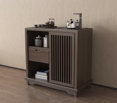 新中式餐边柜 茶水柜 储物柜 端景柜 矮柜 装饰柜su模型