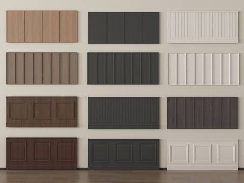 法式中古护墙板 中古风墙裙 格栅板 长城板su模型