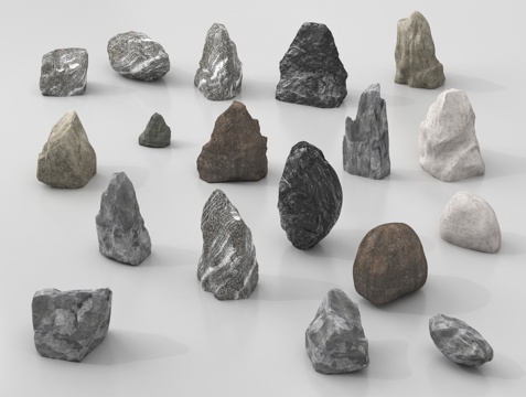 现代假山石头 景观石 石块 岩石su模型