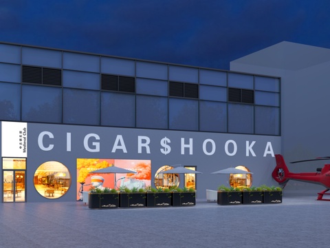  酒吧门头 外摆桌椅 飞机3d模型 