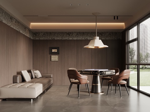 现代意式棋牌室 麻将桌su模型