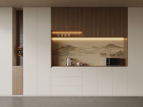 新中式酒柜 餐边柜su模型