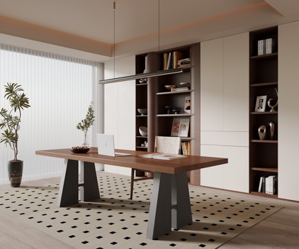 中古风书房 书桌椅 书柜su模型