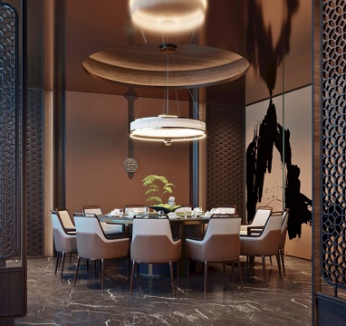 新中式酒店包房餐厅包厢su模型