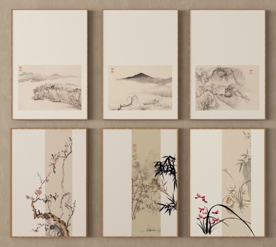 新中式挂画 装饰挂画su模型