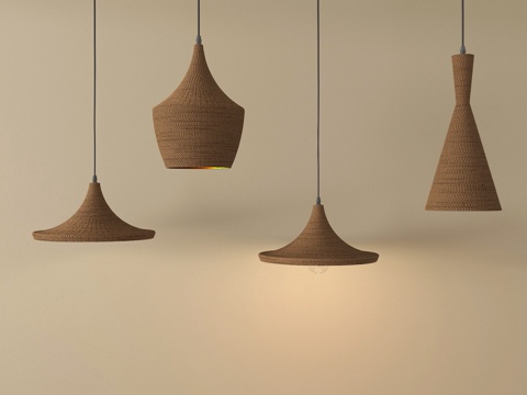 侘寂中古吊灯 藤编吊灯su模型