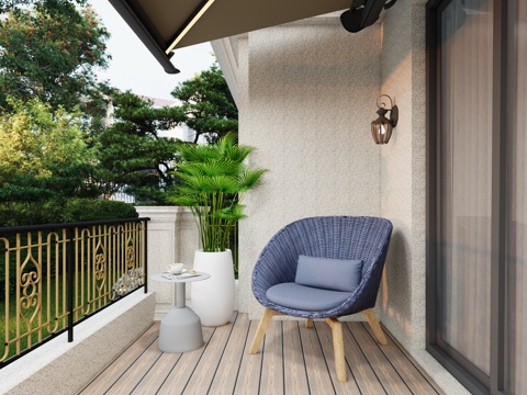 现代阳台休闲空间 休闲椅 遮阳棚su模型