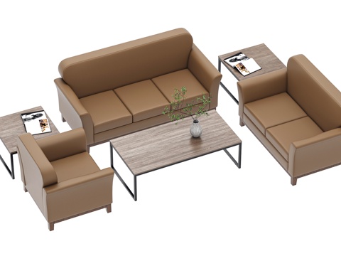 现代沙发茶几组合 办公沙发 接待沙发 洽谈沙发 等候沙发 休su模型