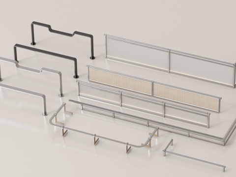 现代栏杆 围栏护栏 不锈钢栏杆 玻璃栏杆su模型