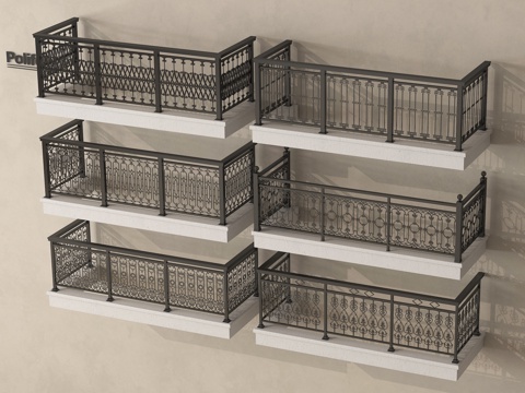 现代新中式围栏 护栏 阳台护栏 栏杆 铁艺su模型