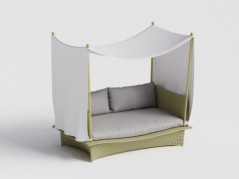 DEDON_现代户外双人沙发 遮阳帷幔 藤编双人沙发su模型