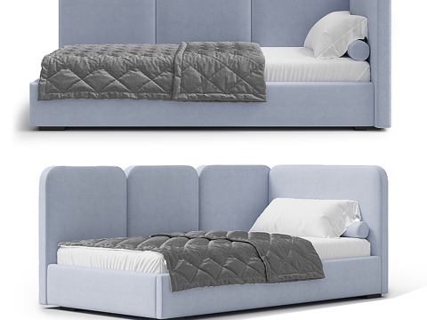  现代简约单人床 单人床 简约床 卧室床 抱枕3d模型 