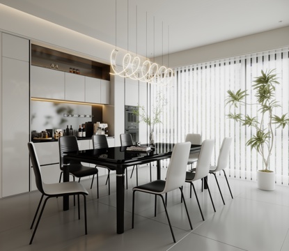  现代餐厅 餐桌椅 餐边柜3d模型 