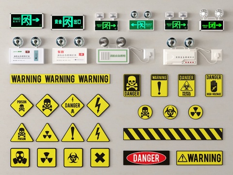 现代安全出口指示牌 应急照明灯 安全标识 安全警示牌su模型