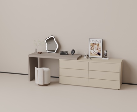 梳妆台 梳妆凳 椅子 首饰 镜子 化妆品su模型