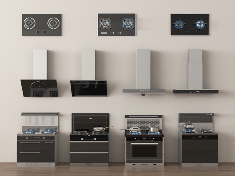 灶台 集成灶 灶具 炉具 厨房锅具 油烟机su模型