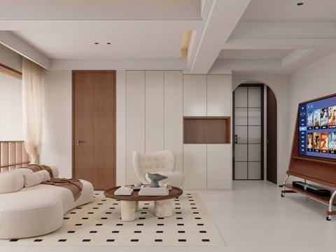  中古风奶油客餐厅3d模型 