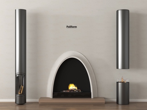 北欧壁炉 弧形 柴火su模型