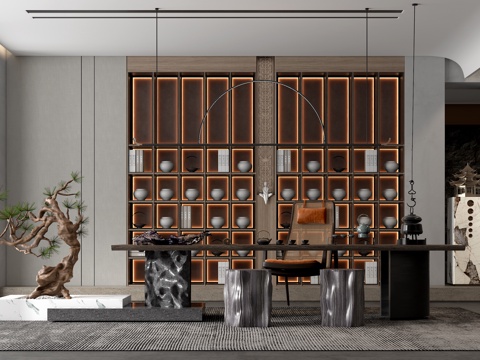 新中式茶室su模型