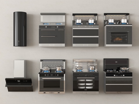 灶台 集成灶 灶具 炉具 厨房锅具 油烟机su模型