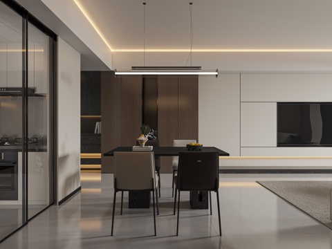  意式轻奢餐厅3d模型 