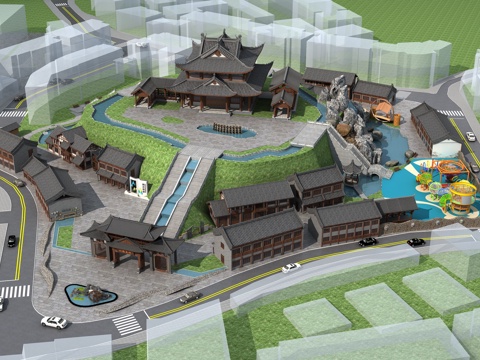  川韵水方仿古街商业公园3d模型 