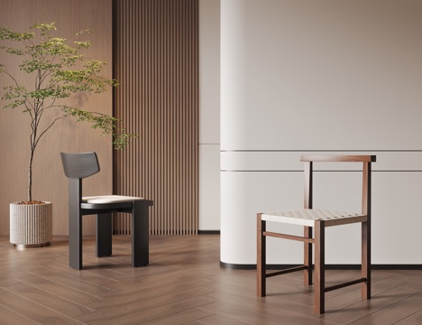 中古原木单椅 餐椅 木椅 梳妆椅su模型