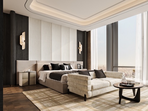 意式轻奢卧室 双人床su模型