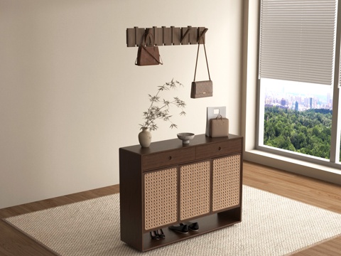 中古风鞋柜 端景玄关柜su模型