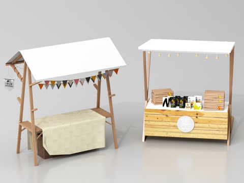 中式小吃摊 夜市摊位 网红摊位su模型