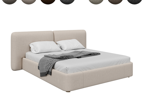  现代简约双人床 双人床 简约床  抱枕  床垫3d模型 