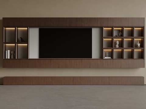 中古风电视背景墙 电视柜su模型