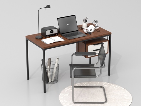 现代书桌椅组合 书桌摆件 电脑桌su模型