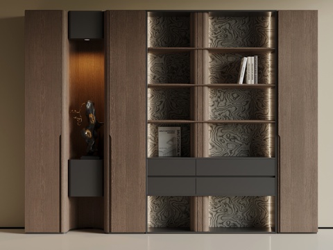 中古风书柜 书架su模型