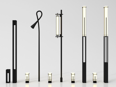 新中式庭院灯 路灯 高杆灯 地灯 景观灯su模型