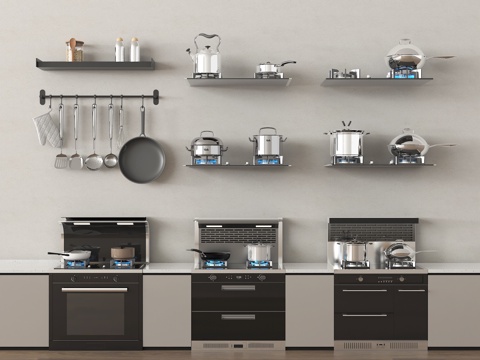 灶台 集成灶 灶具 炉具 厨房锅具su模型