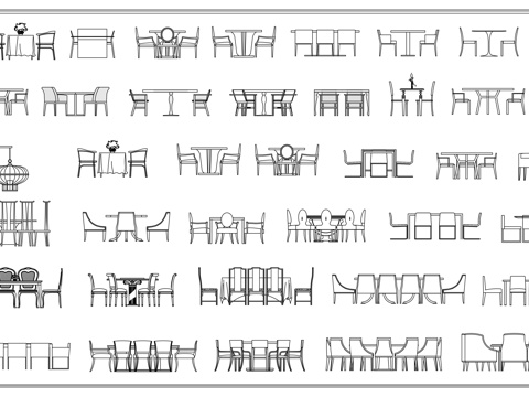 现代餐桌椅 中式餐桌椅  桌椅组合  桌椅立面图cad施工图