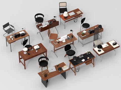 现代书桌椅组合 书桌摆件 电脑桌su模型