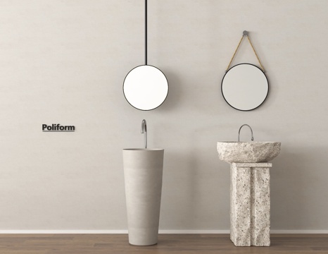 现代洗手台 台盆 立柱盆 立式洗手台 镜子su模型