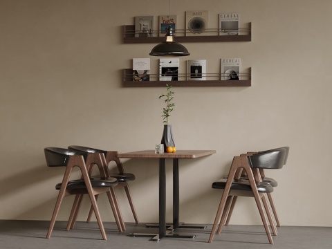 中古风餐桌椅 报刊架 置物架su模型